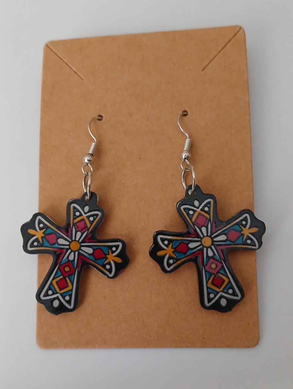 Fashion Jewelry Black Cross Earrings with Multicolor Accents